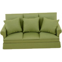 1:12 Tissu à l'échelle House de canapé à trois personnes avec 3 oreillers meubles en bois miniature Couch Fournitures artisanales à la main canapé de meuble miniature - B5E88LXVH