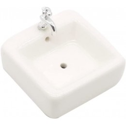 Square Dollhouse Bathroom Envier 1:12 Miniature Céramic Wash Basin Bathroal Bathroom Modèle Accessoire de simulation pour la maison de poupée mini accessoires de salle de bain - B354QQVPZ