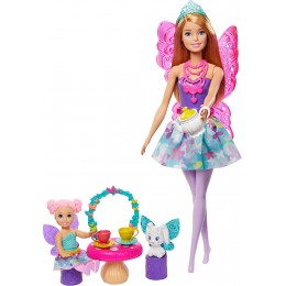 Barbie Dreamtopia Coffret Service à Thé avec poupée fée figurine de fillette et accessoires jouet pour enfant GJK50 - B2J8QGNWN