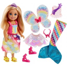 Barbie Dreamtopia Mini-poupée Chelsea Arc-en-ciel coffret 3-en-1 Blonde avec trois tenues de princesse sirène et fée Jouet pour Enfant FJD00 - B4MK9EAEM