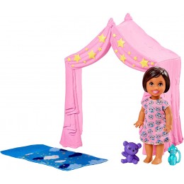 Barbie Famille Coffret Skipper Baby-sitter figurine enfant avec tente rose sac de couchage et accessoires jouet pour enfant FXG97 - B6KENUBJA