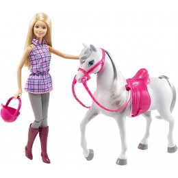 Barbie Famille poupée aux genoux articulés et son Cheval blanc avec crinière et queue grise jouet pour enfant DHB68 - BD2VHNNZO