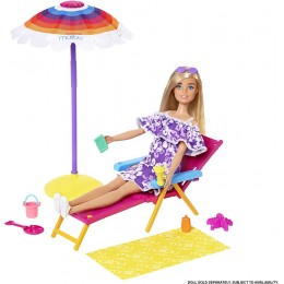Barbie Aime les Océans coffret pour poupée Journée à la Plage avec Chaise Longue fabriqué à partir de plastique recyclé jouet pour enfant GYG17 - B9D81VCVG