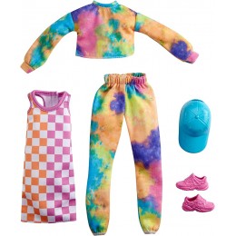 Barbie Fashionistas Kit vêtements 2 tenues pour poupée dont ensemble tie & dye robe à carreaux et accesssoires jouet pour enfant GRC84 - BDKHKOGCS