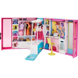 Barbie Fashionistas Le Dressing Deluxe pour poupée transportable avec 4 tenues et plus de 25 accessoires emballage fermé jouet pour enfant GPM43 - B14W1JZBU