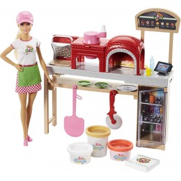 Barbie Métiers poupée pizzaïola avec kit pizzeria comprenant four accessoires pour repas et trois pots de pâte à modeler jouet pour enfant FHR09 - BHN5BBFBV
