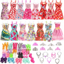 Barwa Lot de 32 vêtements et accessoires pour poupée Barbi 10 robes de fête 22 chaussures couronne collier accessoires pour poupée de 29,2 cm - B3HDHUECL