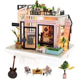 Cuteefun Maison Miniature a Construire DIY Maison Poupee Miniature Bois en Kit avec Musique Anti-Poussière et Meubles Cadeau de Bricolage Artisanal pour Les Femmes Music Studio - B3E1EAFFG