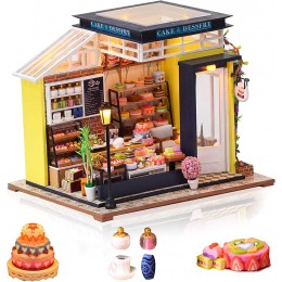 Cuteefun Maison Miniature a Construire DIY Maison Poupee Miniature Bois en Kit avec Musique Anti-Poussière et Meubles Cadeau de Bricolage Artisanal pour Les Femmes Cake Shop - BQM8HSPNE