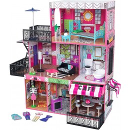 KidKraft 65922 Maison de poupée Brooklyn's Loft en bois avec meuble et accessoires inclus Ensemble de jeu à 3 étages pour poupées de 30 cm - BVDBKENKA