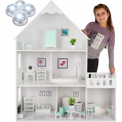 Kinderplay Grande Maison Poupee Bois de Poupée Barbie Version avec Accents Vert Menthe avec 38 Accessoires Maison de Poupee Haute de 118 cm Modèle GS0023A - BM218MKZE