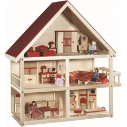 roba Maison poupées ville de poupées avec 25 pièces de mobilier 4 poupées jouet pour les filles en bois naturel et massif. - B9KQKYQQK