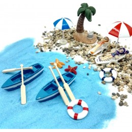 EMiEN Ensemble de style de plage ornements miniature ensemble de kits pour DIY jardin enchanté maison de poupée décoration sable bleu adorables filles chaise de plage bateau rames cocotiers - BBEBAMSFQ