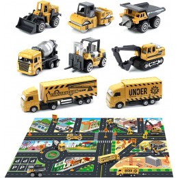AIPUPU Ensemble de jouets de véhicules de construction avec tapis de jeu 78 × 53 cm 8 mini camions d'ingénierie en alliage et panneaux de signalisation cadeau de jouet d'excavatrice et de camion à b - BW4B4CUQN