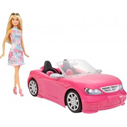 Barbie Voiture Cabriolet Rose décapotable avec deux sièges noirs ceintures et rétroviseurs argentés poupée incluse jouet pour enfant FPR57 - BDJDBNFVP