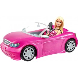 Barbie Voiture Cabriolet Rose décapotable avec deux sièges noirs et ceintures poupée à robe graphique incluse jouet pour enfant DJR55 - B8VA2BUMG