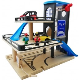 Piste Garage de jouets à 3 étages 3-6-10 ans Simulation de stationnement en bois de grands enfants en bois Garage de stationnement Lot en bois Voiture sur rails Garage de stationnement de jouets Ensem - BKJBHRMXH