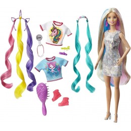 Barbie Cheveux Fantastiques poupée blonde aux longs cheveux brillants avec 2 serre-têtes fantaisie et accessoires jouet pour enfant GHN04 - B56HEDPJT