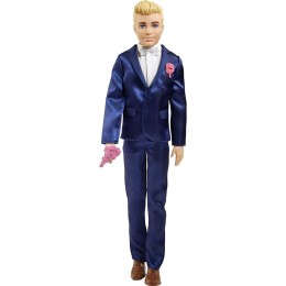 Barbie Ken poupée Marié en costume de mariage bleu satiné avec nœud papillon jouet pour enfant GTF36 - B3357OKKV