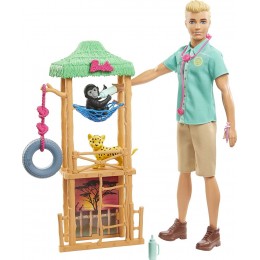 Barbie Métiers coffret poupée Ken Vétérinaire pour animaux sauvages 2 figurines bébé guépard petit singe et accessoires jouet pour enfant GJM33 - BM1E1QORK