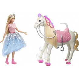 Barbie Princesse Adventure poupée blonde et son cheval merveilleux lumières sons et mouvements réalistes emballage fermé jouet pour enfant GYK64 - BJEK7UQYS
