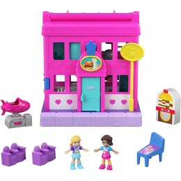 Polly Pocket Pollyville​ Le Restaurant 2 mini-figurines Polly et Shani accessoires et autocollants jouet enfant GGC30 - BKWNQBDMT