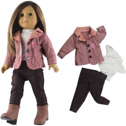 Zeagro Vêtements de poupée tenue à carreaux T-shirt pantalon robe ensemble de vêtements pour poupée American Girl de 45,7 cm cadeau pour enfants lot de 3 pièces - BJNE7HTON